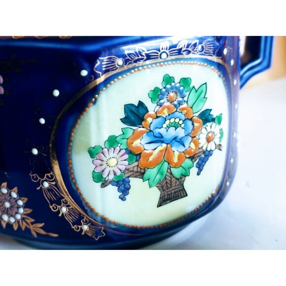 Vintage Moriage Cobalt Blue Hand Painted Japan Tea Pot 1950's - Picture 13 of 14
